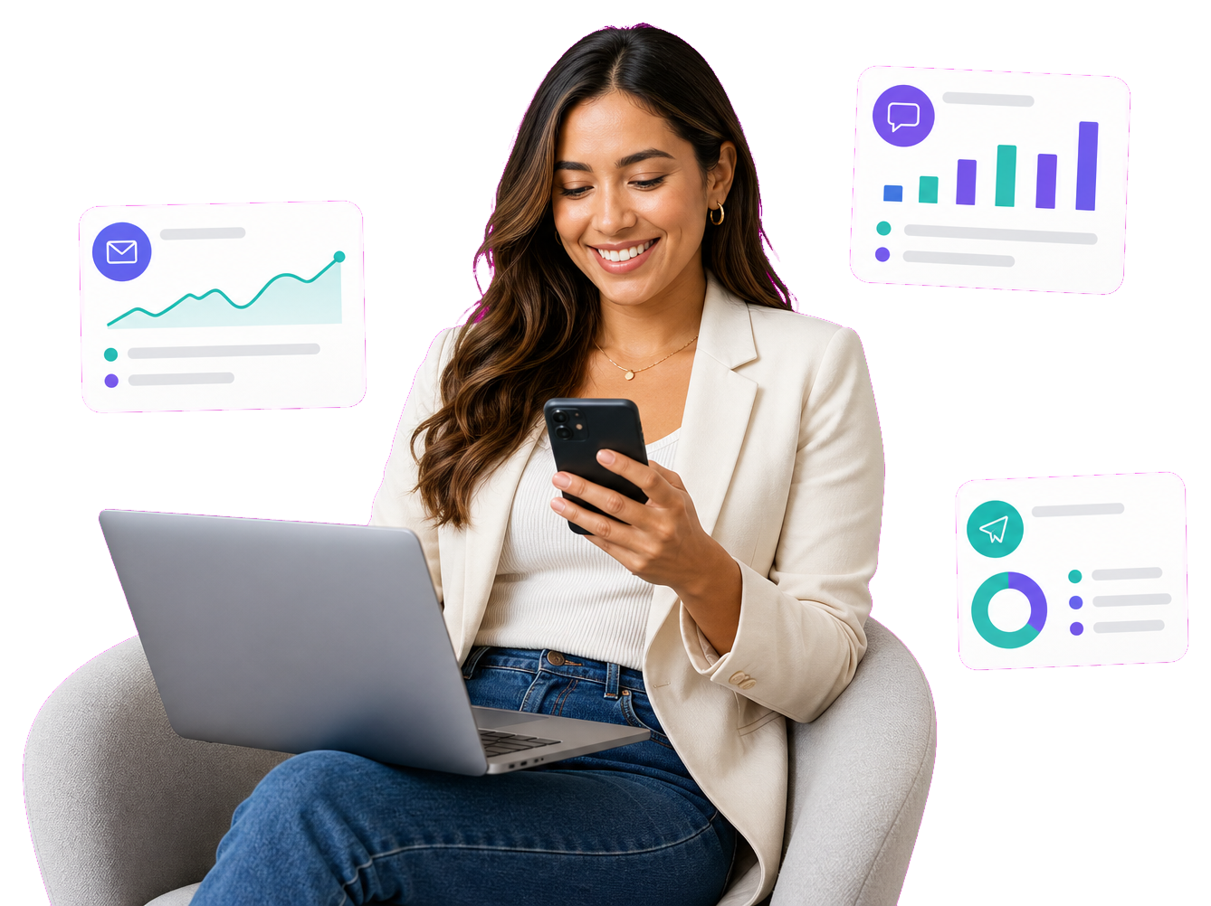 A marketer using FlowSmartly analytics and campaign tools