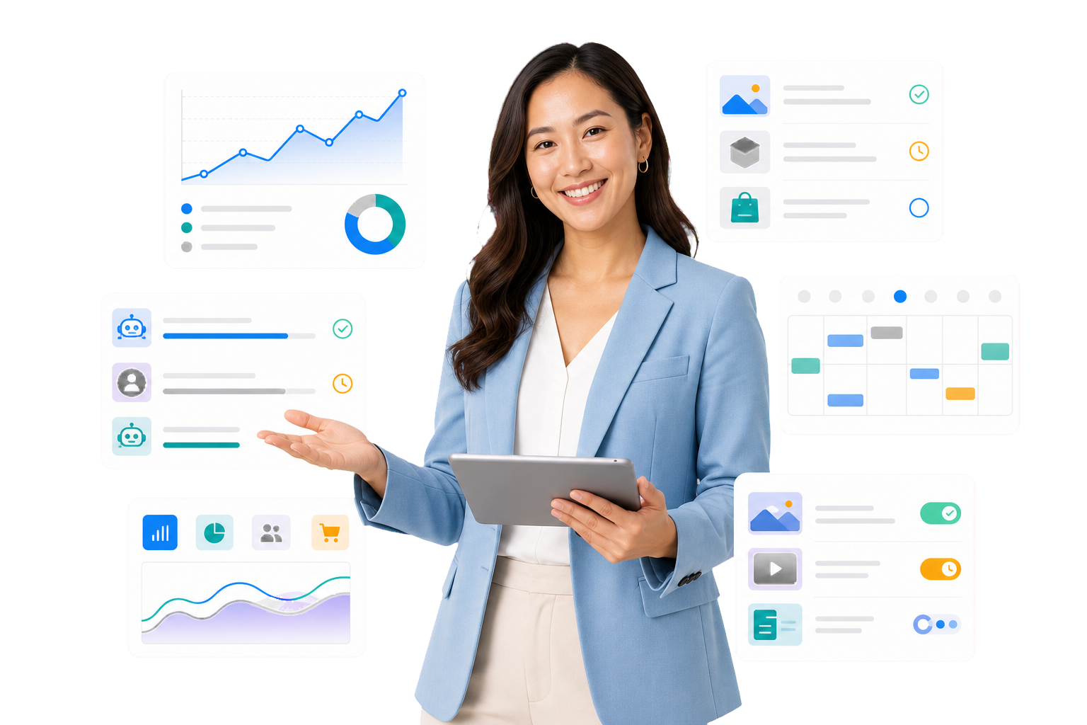A product operator presenting FlowSmartly platform dashboards